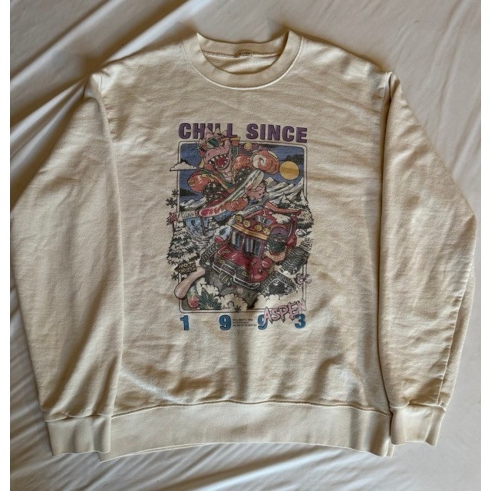 John Galt Aspen 1993 Graphic Sweatshirt Cream Chill Since 1993 Crewneck